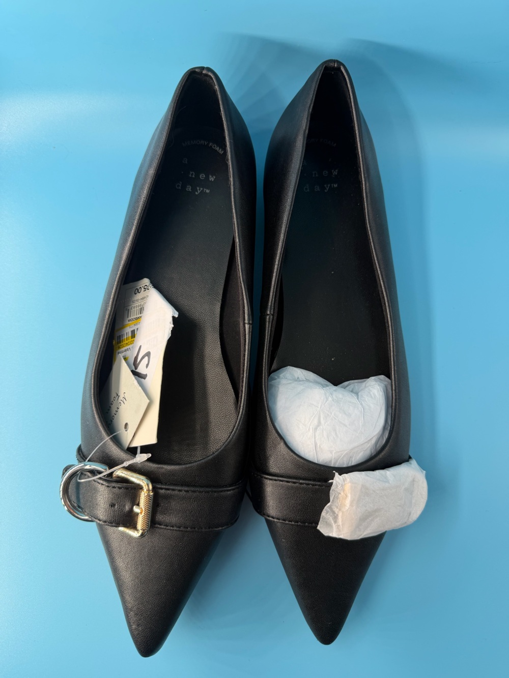 A New Day Target Valentina Pointed Toe Flats Buckle Memory Foam Size 6.5 New - Picture 2 of 4